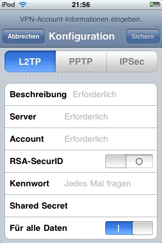 IPod Touch VPN Dialog