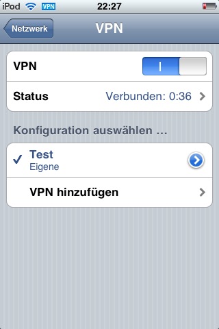 Etablierte VPN-Verbindung IPod Touch